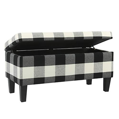 HomePop 36" Storage Ottoman Bench with Hinged Lid - Black Buffalo Plaid - color: Black Plaid