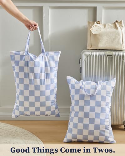 Ohocut Checkered 2 Pcs Large Travel Laundry Bags for Dirty Clothes, Aesthetic Trendy Waterproof Washable Laundry Bag with Handle for Travel, Gym, Swimming Pool, Blue - color: Blue
