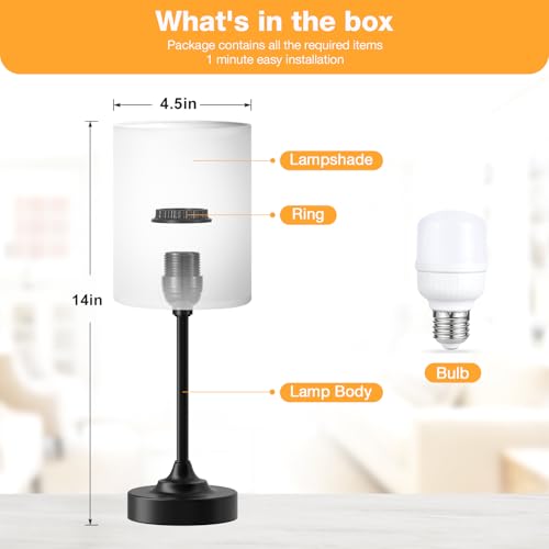 Fenmzee Touch Nightstand Bedroom Lamp - 3 Way Dimmable Bedside Lamp, Small Table Lamp Linen Lampshade for Office Desk, LED Bulb Included - color: White Shade-Black Base, size: 14" Touch Control