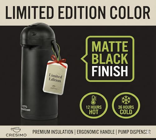 Airpot Coffee Carafe Dispenser with Pump, Black | 12 Hours Hot Water Retention, 36 Hours Cold Retention, Thermal Carafe for Hot Drinks, One-Handed Dispensing - color: Black, size: 102 Ounces