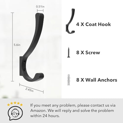 saffruff Wall Mount Coat Hooks, Heavy Duty Metal Hooks for Hanging Clothes, Backpack, Bag,Towel & Jacket, Strong 30 lbs Hold Closet Hanger, Black 4 Pack - color: Black, size: 4 Pack