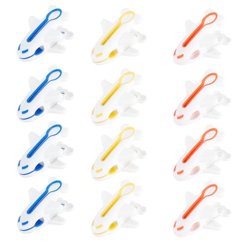 Plastic Clothes Pins Strong Clothespins-Heavy Duty Laundry Plane Clothes Clips Windproof Clamps Clothes Pegs, No Trace Design for Clothes 3 Colors 12 PCS - color: 3 Colors 12 Pcs