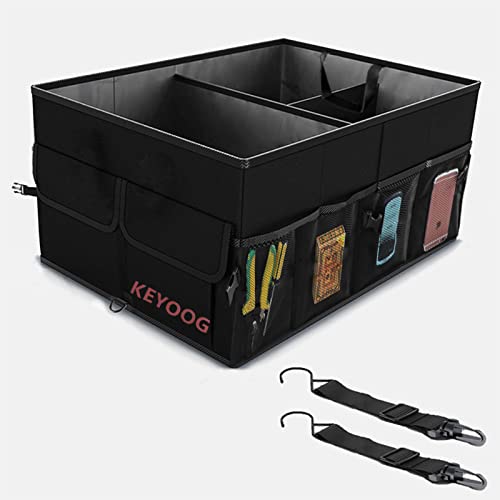 Sturdy Car Trunk Organizers and Storage, Waterproof Durable Collapsible Multi-Heavy Duty, Non-Slip Bottom & Adjustable Securing Straps - for Car, SUV, Truck, or Van (3 Compartments, Black) - color: Size: 15.8" x 19.7" x 10.3"
