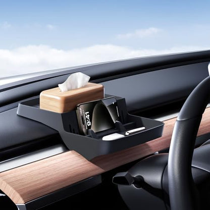 Dashboard Organizer Tray for Tesla Model 3 2017-2023 and Model Y 2020-2024 Accessories Silicone Behind Screen Storage Box Non-Slip Sunglass Phone Tissue Card Holder Tesla Console Insert