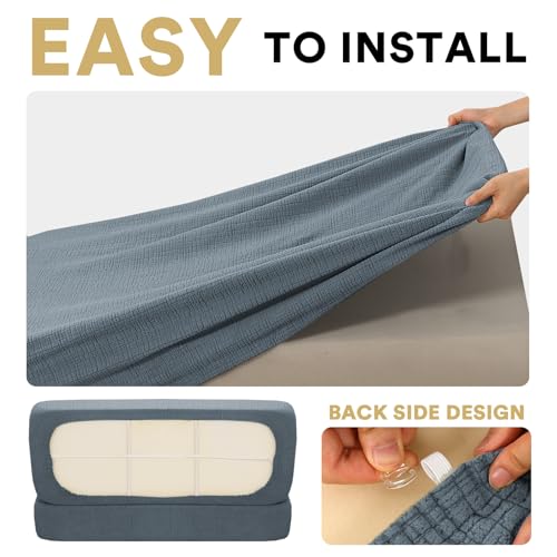 H.VERSAILTEX 100% Waterproof RV Dinette Cushion Covers Jacquard Stretch Camper Couch Cover Washable Cushion Covers Replacement Seat Cover Crizzle Pattern (1 Backrest & 1 Bench Cover, Stoneblue) - color: Stoneblue, size: 1 Set