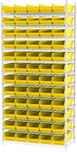 Akro-Mils 30138 Plastic Shelf Bins, Heavy Duty Storage Bins for Garage, Closet, and Drawer Organization, 18" x 6-1/2" x 4", Yellow, 12-Pack - color: Yellow