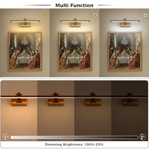 Wireless Picture Lights for Wall Removable Battery Charging, Battery Operated Art Light for Paintings, 3CCT Dimmable with Remote, Rotatable Gallery Light for Pictures Display - color: Gold