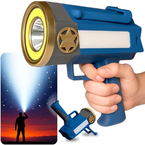 Star Patrol Mega-Bright Rechargeable Spotlight, AS SEEN ON TV, Tactical & Emergency Flashlight, 10 Modes, Turbo Boost Up to 100%, Built-in Kickstand & Phone Charger, for Camping, Emergencies, Walking - style: Star Patrol Basic