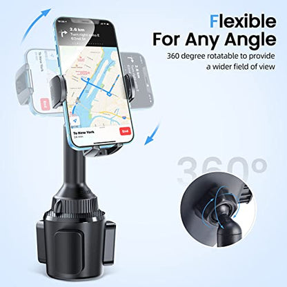 APPS2Car Cup Holder Phone Mount Wireless Car Charger, 15W Qi Fast Charging Car Mount, Adjustable Long Arm & 360° Rotation, Fits 3"–4" Round Cup Holders Compatible with All Smart Phones