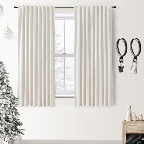 SHINELAND Rod Pocket Room Darkening Curtains for Bedroom, Soft Smooth Ivory Off White Satin Fabric Back Tab Drapes 63 Inches Long Set of 2 Panels - color: Ivory, size: 52"W x 63"L (Pack of 2)