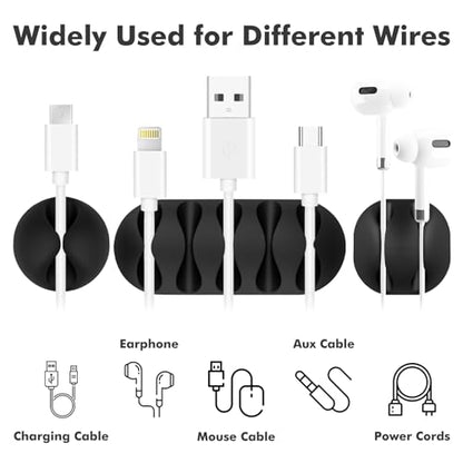 Flezoo Cable Clips Cord Holder - 18 PCS Black Adhesive Phone Cord Organizer Charger Holder Cable Wire Management Clips Keeper for Nightstand, Desk, Office or Mouse
