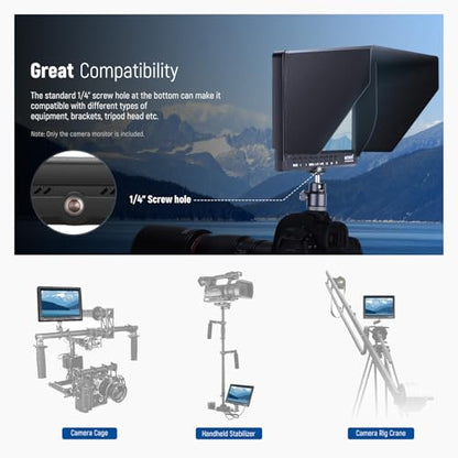 NEEWER F100 7 Inch Camera Field Monitor HD Video Assist IPS 1280x800 HDMI 1080p with 4400mAh F750 Battery, Sunshade Hood & 360° Ball Head for DSLR Cameras, Handheld Stabilizer, Film Video Making Rig