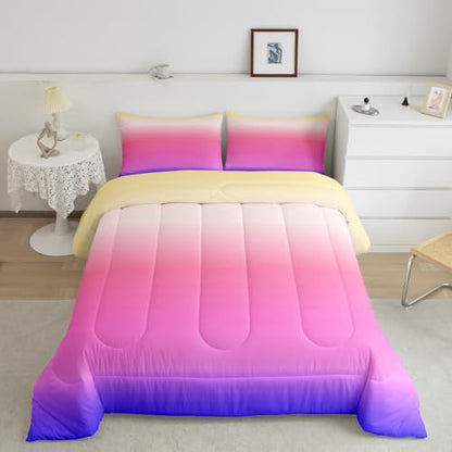 Feelyou Ombre Comforter King, Pink Purple Gradient Duvet Set - 3Pcs - color: Multi 02, size: King
