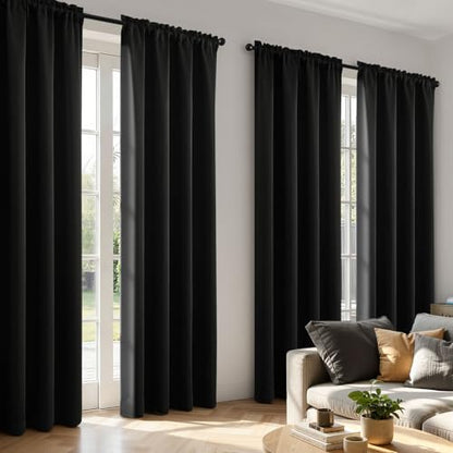 MIULEE Blackout Curtains 4 Panels Sets Black 84 Inch Length, Top and Bottom Rod Pocket Room Darkening Curtains for Living Room Bedroom Windows, 4 Pack Thermal Insulated Light Blocking Curtain - color: Black, size: 40"W x 84"L (Pack of 4)