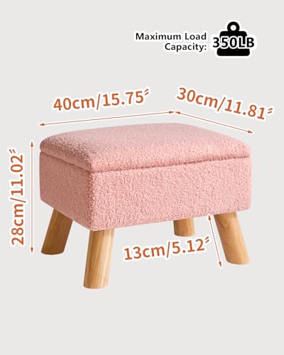 YMYNY Storage Ottoman,Small Foot Stool, 15.75"×11.81"×11.02" Pink,HBD042P | Teddy Velvet ,Sturdy Wood Legs, Foot Stool with Padded Seat, For Living Room Bedroom Couch Entryway - color: Pink
