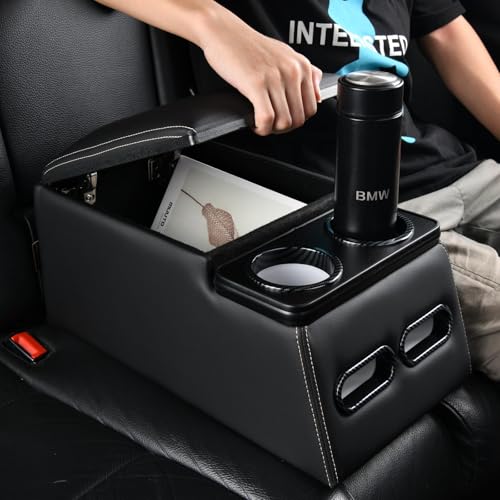 Coverado Car Center Console, Universal Rear Bench Seat Consoles, Truck Seat Organizer and Storage, Back Seat Car Organizer with Cup Holder, Central Armrest Box (Regular, Black) - color: Black, style: Regular