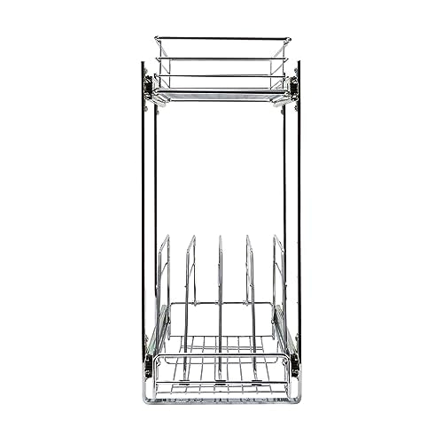 Household Essentials Glidez Multipurpose Chrome-Plated Steel Pull-Out/Slide-Out Dual-Sliding Storage Organizer for Cookware and Bakeware - 2-Tier Design - Fits Standard Size Cabinet or Shelf, Chrome - size: 9" - Extended, style: Dual Slide