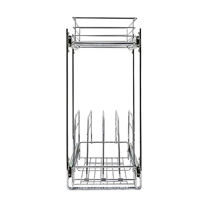 Household Essentials Glidez Multipurpose Chrome-Plated Steel Pull-Out/Slide-Out Dual-Sliding Storage Organizer for Cookware and Bakeware - 2-Tier Design - Fits Standard Size Cabinet or Shelf, Chrome - size: 9" - Extended, style: Dual Slide