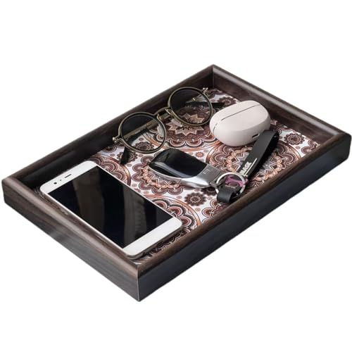 Wooden Valet Tray with Leather Base - Nightstand Catchall Organizer for Cologne, Perfume, Keys, Wallet, Phone, Watch, Jewelry & Sunglasses (Bohemian) - color: Bohemian