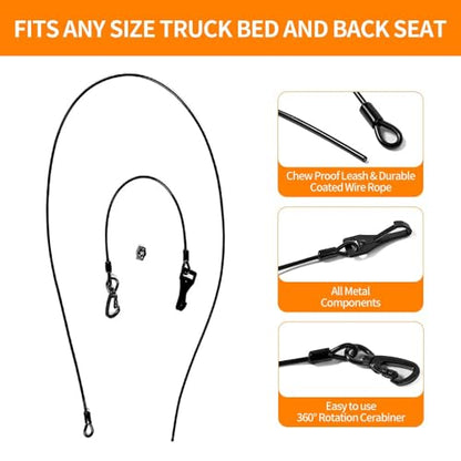 Dog Seatbelt, Car Harness with Coated Wire Rope, Happy Ride Dog Zipline, Safety Restraint No-Chew Tether Cable (Stainless Steel, 5 FT)