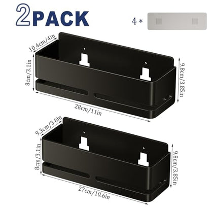 Shower Caddy, 2-Pack Shower Shelf, Heavy-Duty Bathroom Storage Shelf, Large Capacity No-Drill Bathroom Organizer, Black Metal Storage Basket, Adhesive Installation - size: Black-2 layers