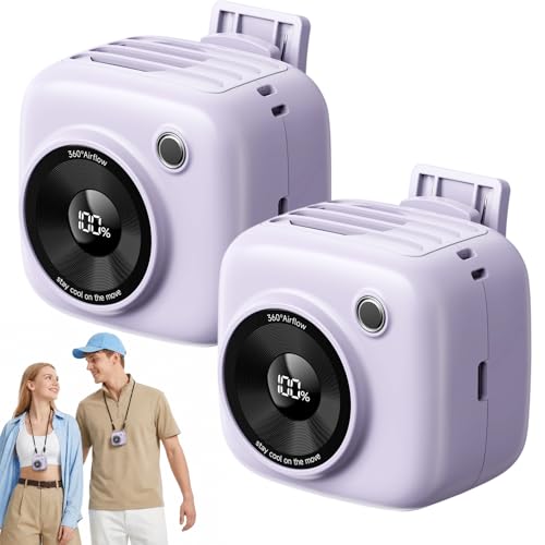 Portable Waist Fan, Rechargeable Wearable Fan with LED Display, 3 Speeds, 3000mAh Battery, 10H Runtime, Turbo Airflow, Clip on Belt/Shirt/Hat, Neck Fan for Outdoor, Gift for Women Men-2 PACK - color: Purple, size: 2-Pack
