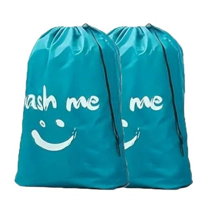 2 Pack XL Travel Laundry Bag, Dirty Clothes Organizer with Drawstring, Large Enough to Hold 4 Loads of Laundry， Easy Fit a Laundry Hamper or Basket，24" x 36" - color: Blue&Blue