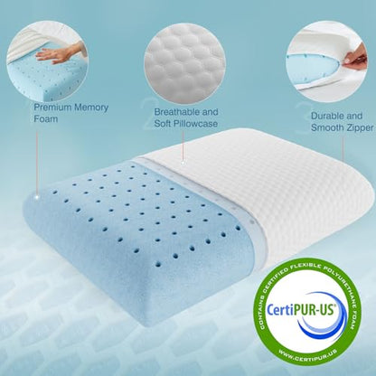 DUMOS Memory Foam Pillows for Sleeping 2 Pack, Bed Pillows for Adults with Washable Cover and Breathable Mesh, Gel Cooling Pillow for Back and Side Sleeper Support, White - size: 2 Pack