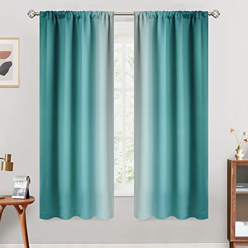 SimpleHome Ombre Room Darkening Curtains for Living Room, Rod Pocket Light Blocking Gradient Teal to Greyish White Thermal Insulated Window Curtains Drapes for Bedroom, 2 Panels, 42x63 inches Length - color: Teal, size: 42"W x 63"L (Pack of 2)