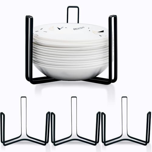 Dinnerware Bowl Plate Holder Fit for 6.5 Inches Diameters Bowl, Metal Bowl Storage Dying Display Rack for Kitchen Drawer, Countertop, Cabinet, Shelf, Cupboard (Black, Large 4PCS) - color: Black, size: Large 4PCS