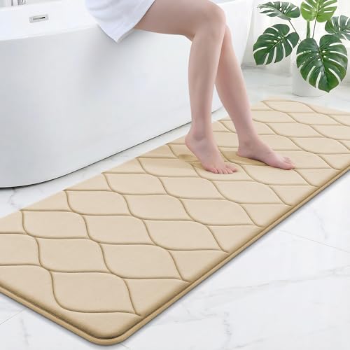 Smiry Memory Foam Bath Mat 70''x24'', Ultra Soft Non-Slip Bathroom Rug, Plush Water Absorbent Quick Dry and Machine Washable Floor Mat for Shower, Tub & Home Decor, Beige - color: Beige, size: 70'' X 24''