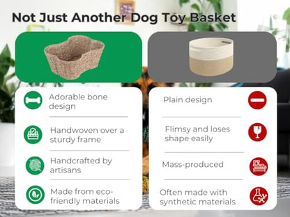OtterPets Dog Toy Basket, Bone Shaped Dog Toy Bin, Handmade Pet Organizer And Storage, Toy Box for Cats, (17x13 Seagrass) - size: Medium (17x13")