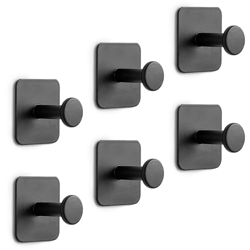 Heavy Duty Adhesive Metal Hooks for Hanging Hats, Garage Tools, Shower Accessories - Set of 6 Storage Hangers for Closet Entryway Organization, Wall Mount Peg Coat Rack, Bathroom Towel Holder (Black) - color: Black, size: Square Base