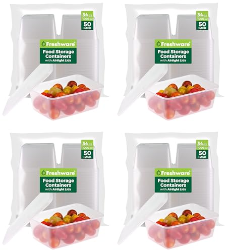 Freshware Food Storage Containers [50 Set] 34 oz Plastic Deli Containers with Lids,Slime,Soup, Meal Prep_Containers, BPA Free, Stackable,Leakproof,Microwave, Dishwasher and Freezer Safe (Pack of 4) - size: 34 oz - 50-Set (Pack of 4)
