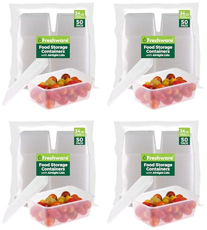 Freshware Food Storage Containers [50 Set] 34 oz Plastic Deli Containers with Lids,Slime,Soup, Meal Prep_Containers, BPA Free, Stackable,Leakproof,Microwave, Dishwasher and Freezer Safe (Pack of 4) - size: 34 oz - 50-Set (Pack of 4)