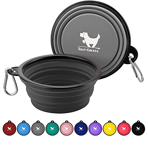 Collapsible Dog Bowls for Travel, 2-Pack Dog Portable Water Bowl for Dogs Cats Pet Foldable Feeding Watering Dish for Traveling Camping with Carabiners, BPA Free (Grey&Black, Small (Pack of 2)) - color: grey&black, size: Small (Pack of 2)