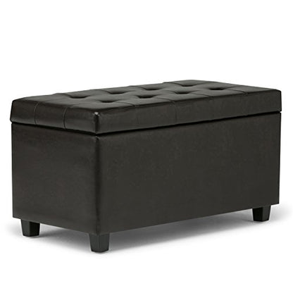 SIMPLIHOME Cosmopolitan Storage Ottoman - 34 inch Wide Upholstered Vegan Leather Rectangle Storage Ottoman Bench in Tanners Brown, Transitional Tufted Ottoman for Living Room with Lift-Up Lid - color: Tanners Brown
