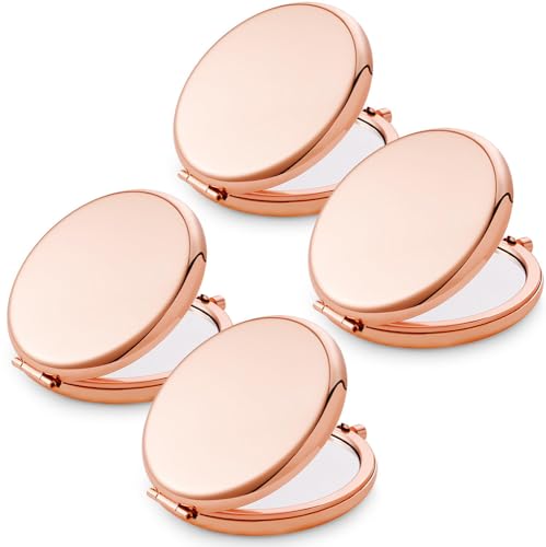 Compact Mirror for Purse, Metal Round Shell, Double-Sided 1X/2X Magnifying, Portable Travel Small Makeup Mirror, Mini Pocket Mirror, Rose Gold, 4 Packs - color: Rose Gold