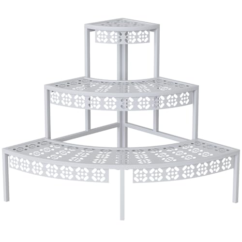 Garden 4 you 3 Tier Plant Stand Semi-Circular Flower Pot Organizer Rack Quarter Round Plant Display Holder Outdoor Storage Shelves Metal Corner Shelf Planter Shelving Ladder Plant Stand for Indoor Use(White) - color: White, size: 23.6"L x 23.6"W x 23.6"H