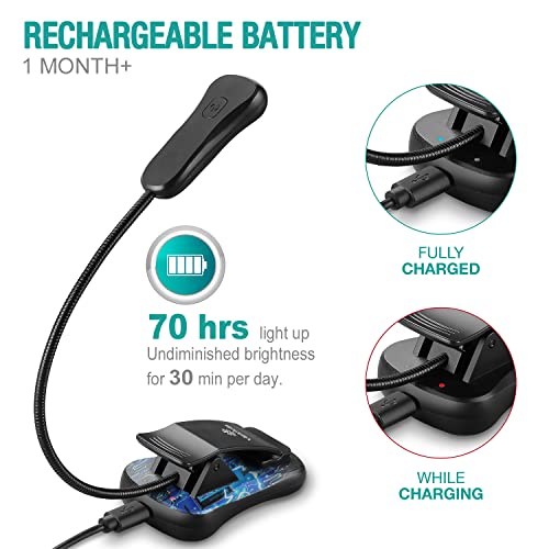 Vekkia/LuminoLite Rechargeable Book Light, Reading Lights for Books in Bed, 3 Colortemperature × 3 Brightness, Up to 70 Hours Lighting, Great for Readers, Travel (Black) - color: Black