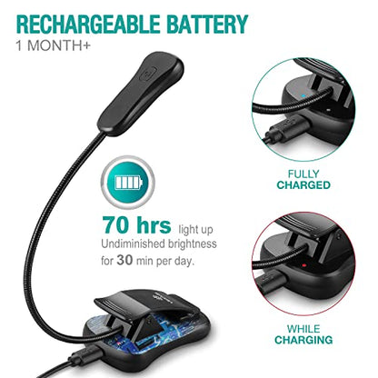 Vekkia/LuminoLite Rechargeable Book Light, Reading Lights for Books in Bed, 3 Colortemperature × 3 Brightness, Up to 70 Hours Lighting, Great for Readers, Travel (Black) - color: Black