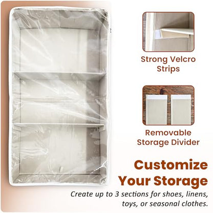 Large Under Bed Storage, 2 Pack Under Bed Storage Containers with Clear Cover, Reinforced Handles and Label Pocket for Dorms, Clothes, Shoes, Blankets, Linens, Only Needs 6" of Clearance