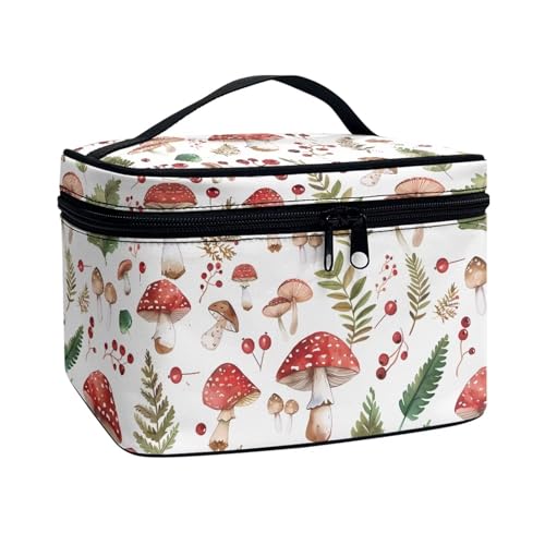 Cosmetic Bags Red Mushroom Printed Makeup Organizer Case for Women Ladies Multifunctional Toiletry Bursh Holder Purse Bathroom Receive Bag - color: Red Mushroom