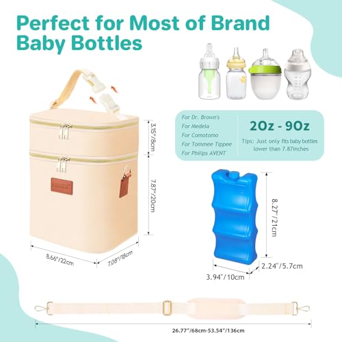 PIIOSER Breastmilk Cooler Bag with Ice Pack Fits 6 Baby Bottles Up to 9 Ounce, Insulated Baby Bottle Tote Bags, Double Layer Waterproof Leak-Proof with Shoulder Strap for Nursing & Working Mom (Cream) - color: Cream