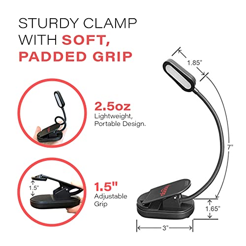 hooga Red Book Light, Rechargeable Clip On 625nm LED Light for Reading in Bed. No Blue Light Emitted, Eye Care Light for Strain-Free, Healthy Eyes. Gift for Students, Kids, Travel, Nursing, Studying. - color: Red