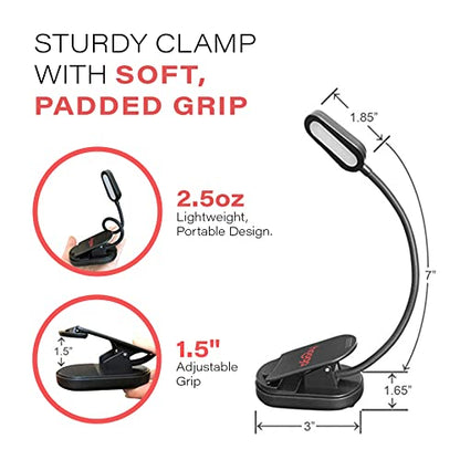 hooga Red Book Light, Rechargeable Clip On 625nm LED Light for Reading in Bed. No Blue Light Emitted, Eye Care Light for Strain-Free, Healthy Eyes. Gift for Students, Kids, Travel, Nursing, Studying. - color: Red