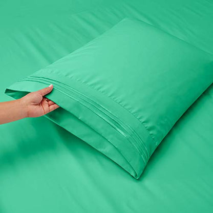 Hearth & Harbor Twin Size Sheets - 3 Piece Bed Sheet Set, Hotel Luxury Double Brushed Bed Sheets - Extra Soft Bedding Sheets & Pillowcases, Twin, Mint Green - color: Mint Green, size: Twin