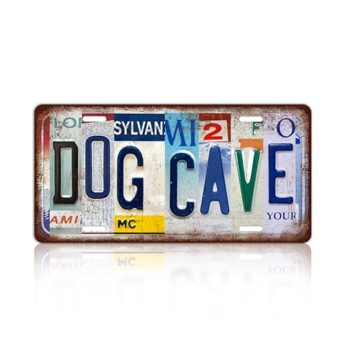 Vintage Dog Cave Metal Tin Sign License Plate Wall Decor 12 x 6 Inches - color: Plate-09