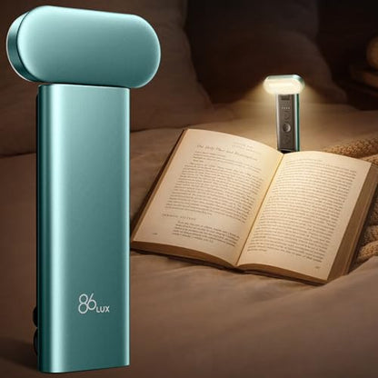 86lux Book Light, Reading Light for Book in Bed, USB Rechargeable LED Night Light with 3 Colors & Stepless Dimming, Aluminum Alloy Bookmark Light for Book Lovers, Aqua - color: Aqua