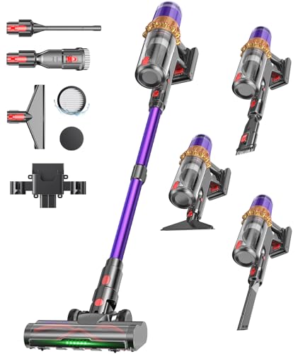 Cordless Vacuum Cleaner, 650W 55KPA 70Mins Anti-Tangle Wireless Vacuum,Rechargeable Vacuum with Green Light,Powerful Stick Vacuum for Home Carpet/Hardwood Floors,Purple